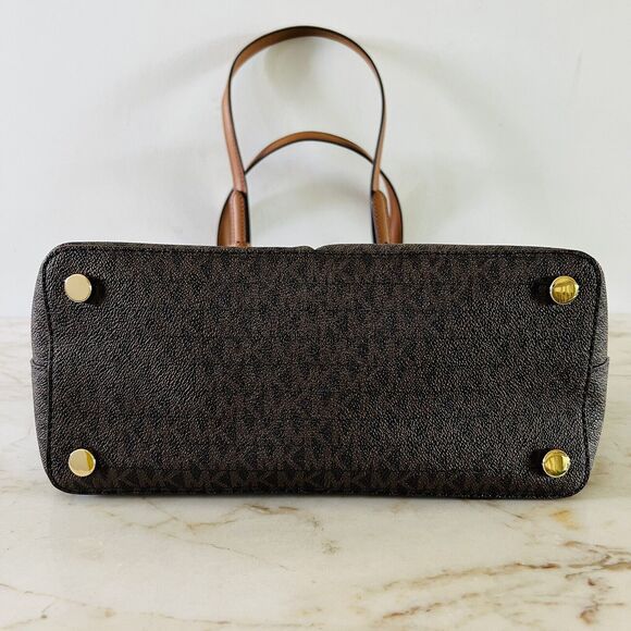 MICHAEL KORS Bedford Brown Acorn Leather Medium Top Zip Pocket Tote Bag - Picture 5 of 9